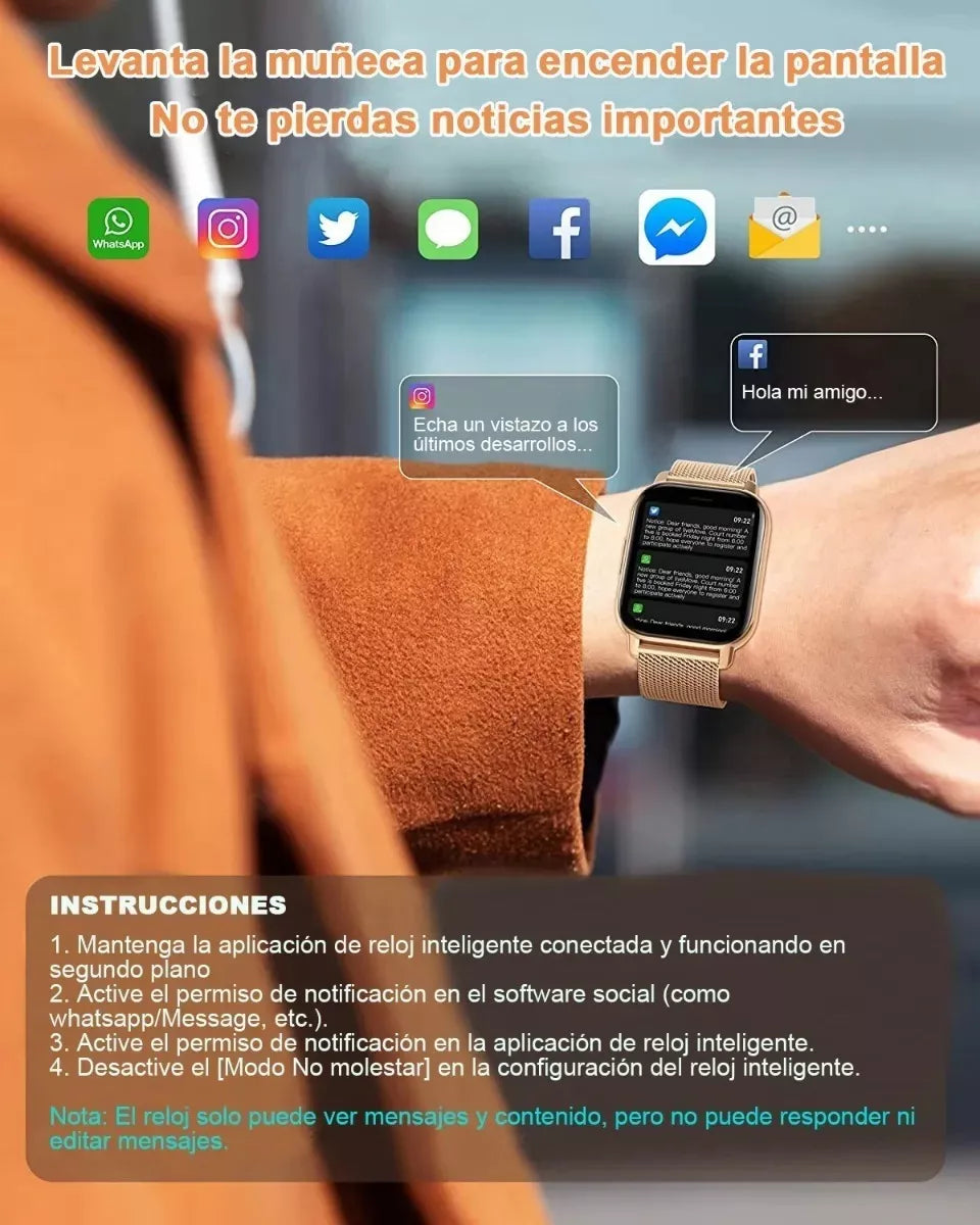 Smartwatch Mujer 1.85'' Reloj Inteligente Mkeojdo Reloj Impermeable Or – Relojes  Inteligentes de Remate